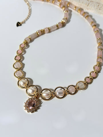 Rosalina Pembe Kuartz & İnci Kolye