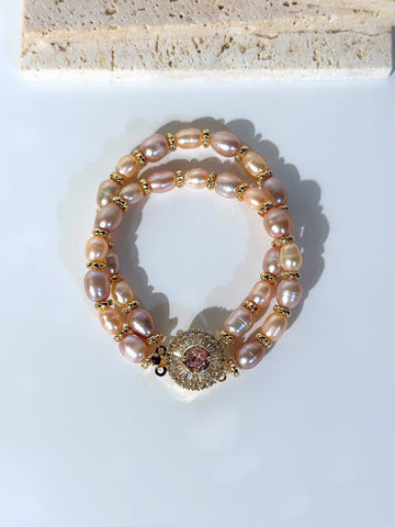 Ophelia Pembe & Mor İnci Kristal Bileklik