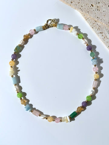 Rosa Pastel Tonlar Doğal Taş Kolye