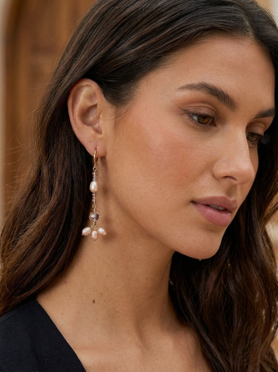 Alora Pembe İnci Sallantılı Küpe