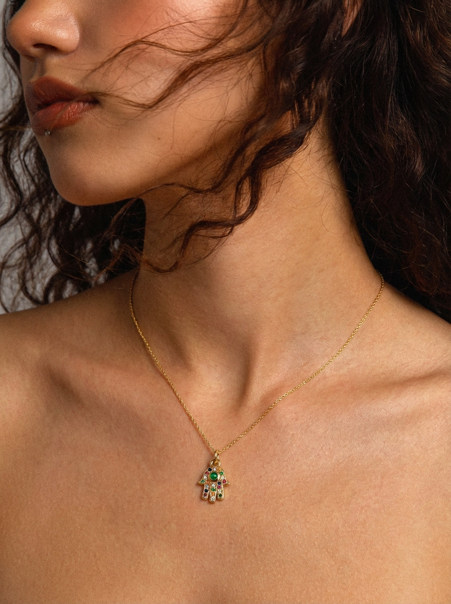 Fatma Eli Renkli Taşlı Minimal Kolye