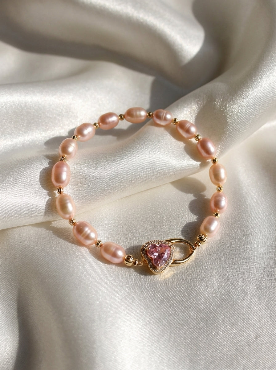 Asia Pembe İnci Kristal Bileklik