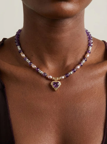 Annora Ametist Mor İnci Kolye