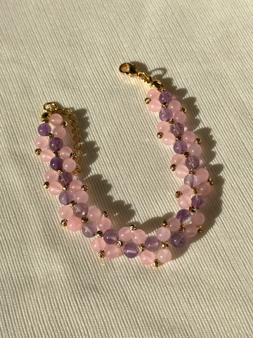 Devin Pembe Kuvars & Ametist Örgü Bileklik