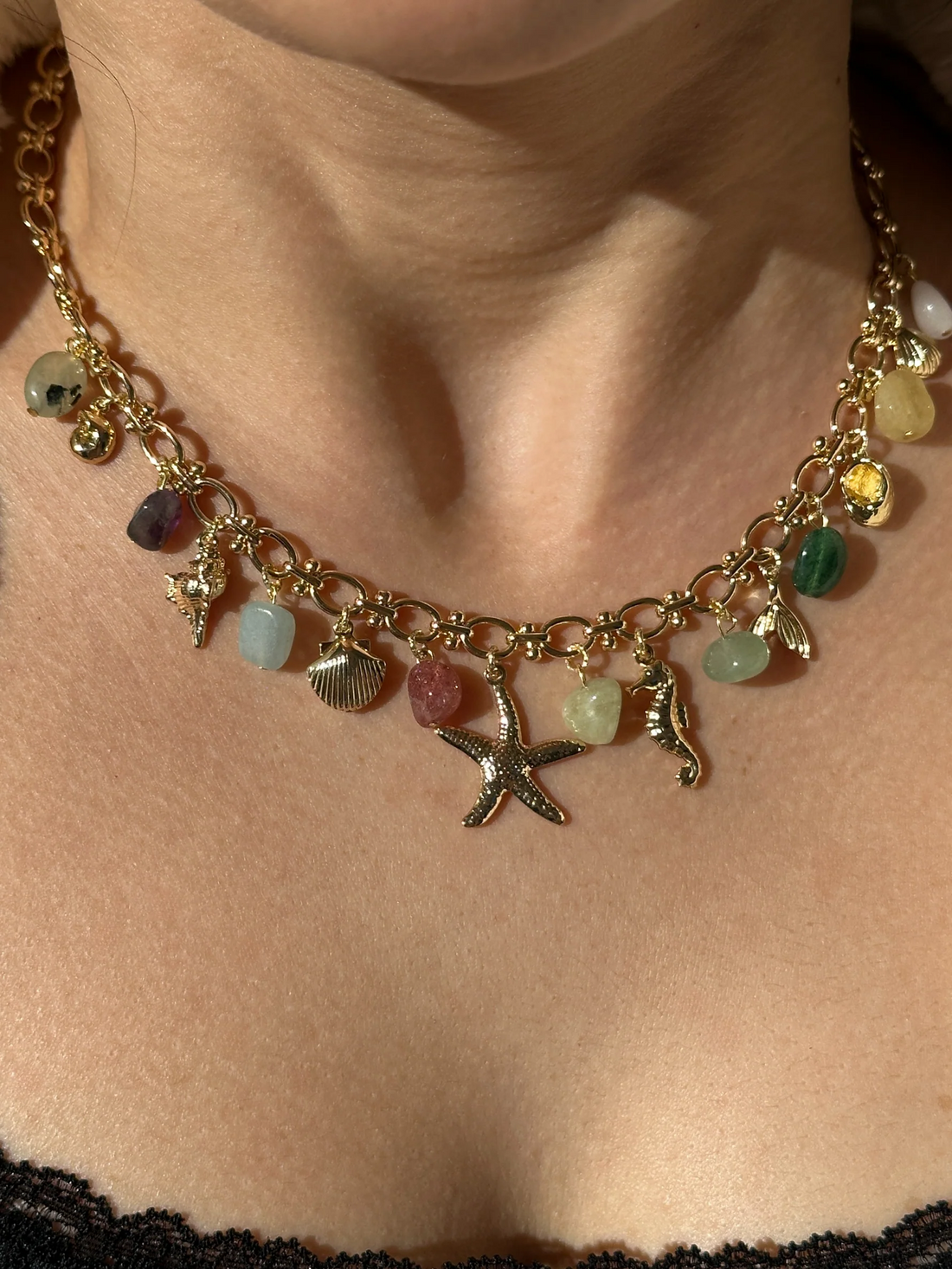 Elise Okyanus Esintili Doğal Taş Charm Kolye