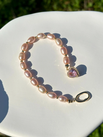 Asia Pembe İnci Kristal Bileklik