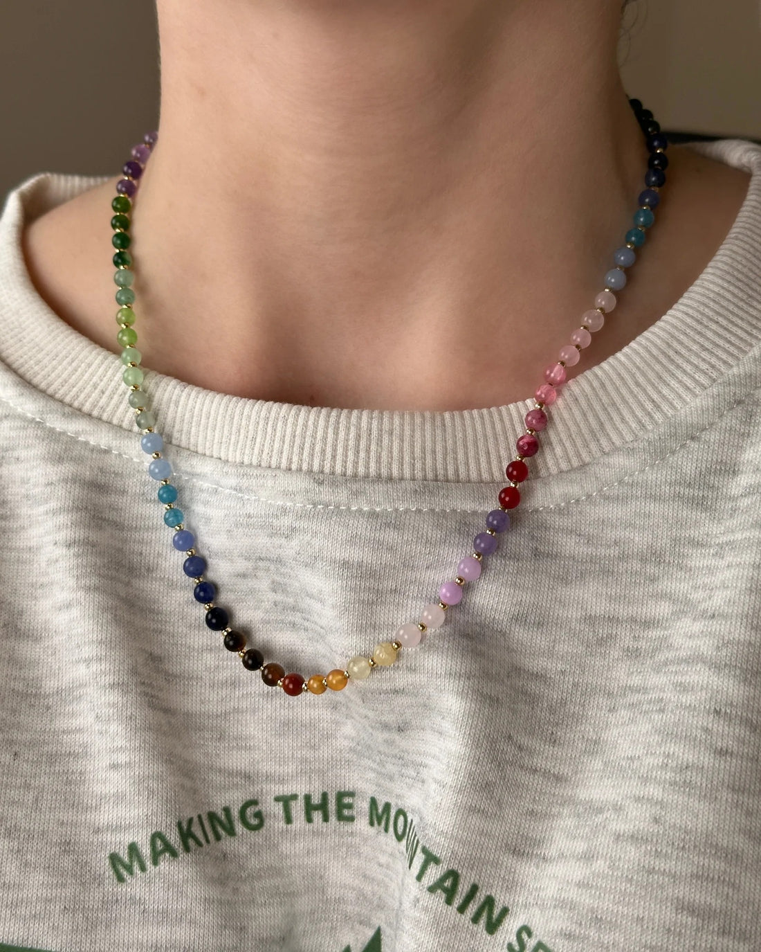 Daphney Geçişli Renk Minimal Doğal Taş Kolye