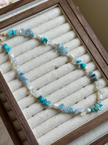 Thea İnci Detaylı Akuamarin & Turkuaz Kolye