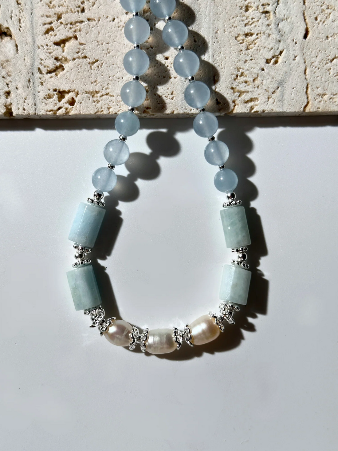 Essie İnci Detaylı Akuamarin Kolye