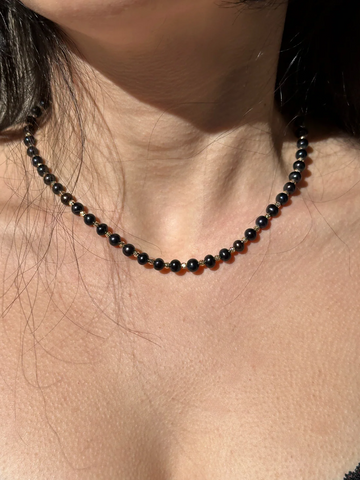 Sylvie Altın Detaylı Siyah İnci Kolye