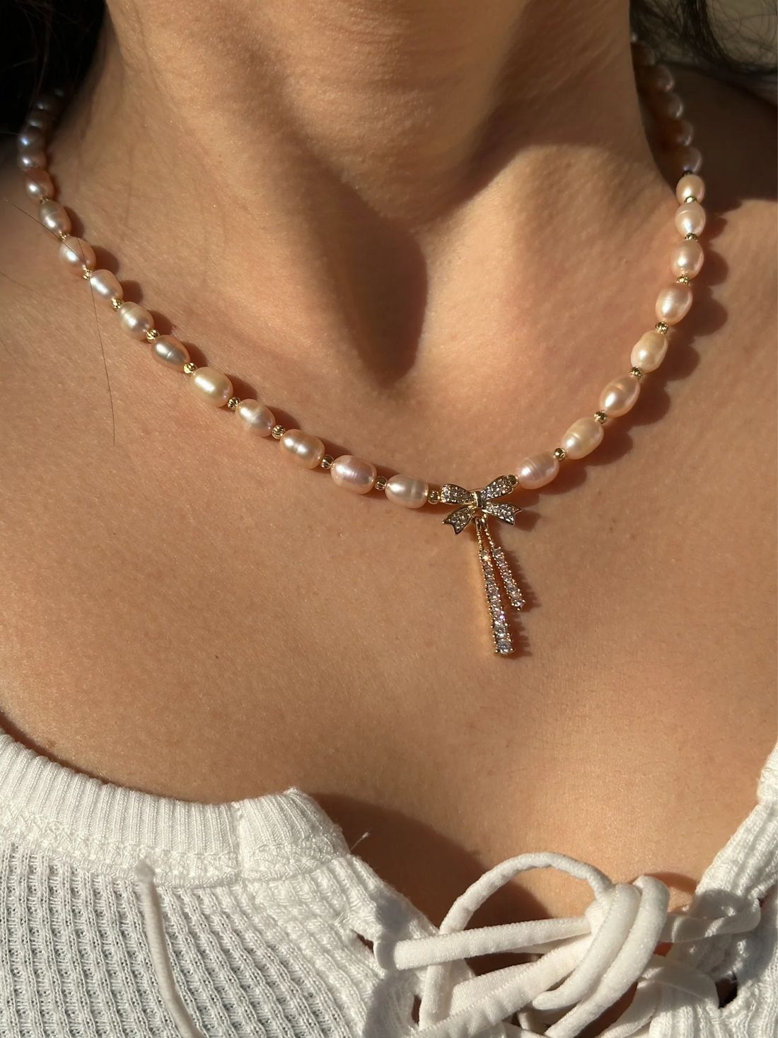 Barbara Zirkon Kurdele Detay İnci Kolye