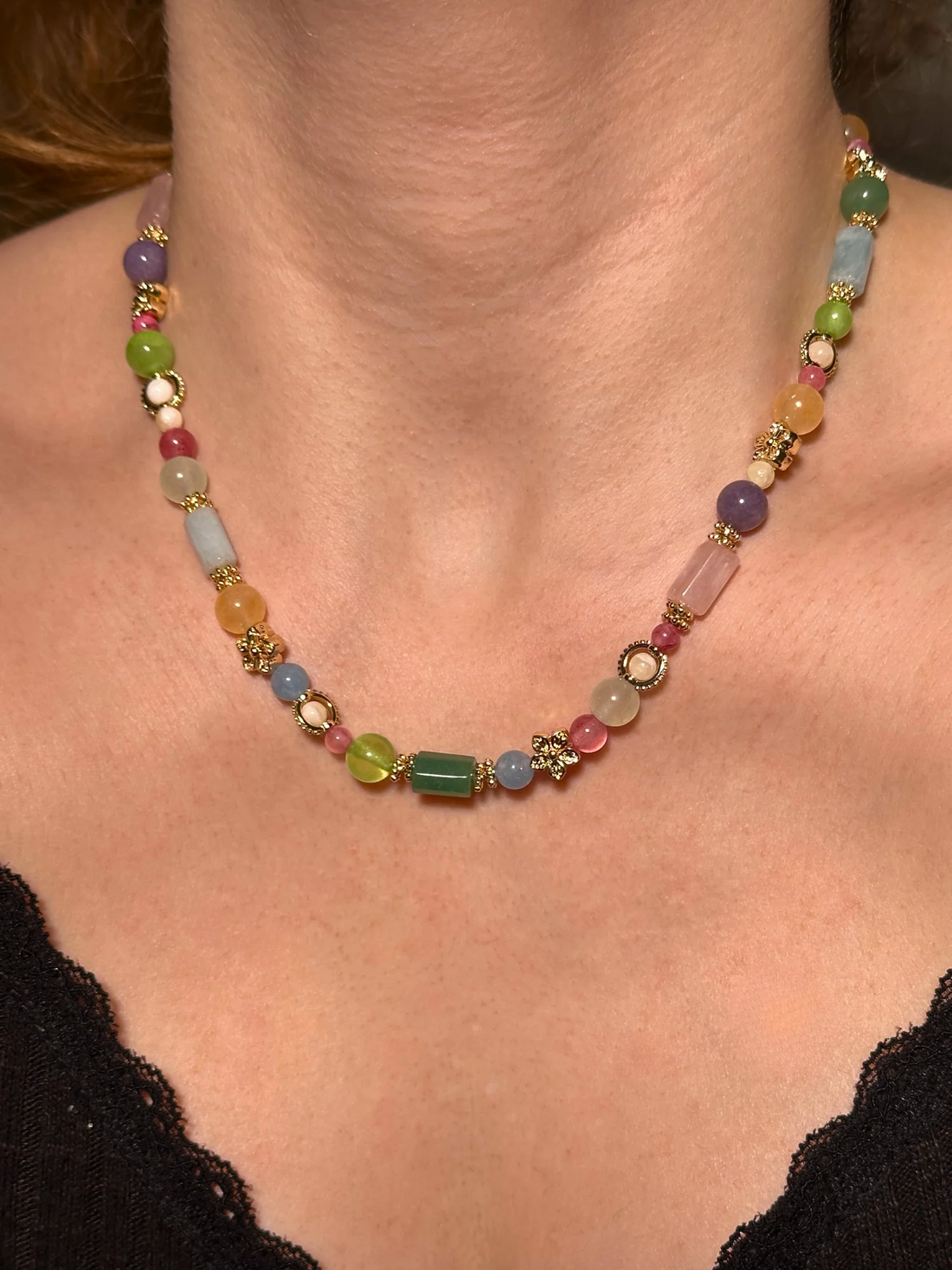 Deena Çiçek Detaylı Doğal Taş Kolye