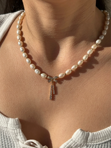 Barbara Zirkon Kurdele Detay İnci Kolye