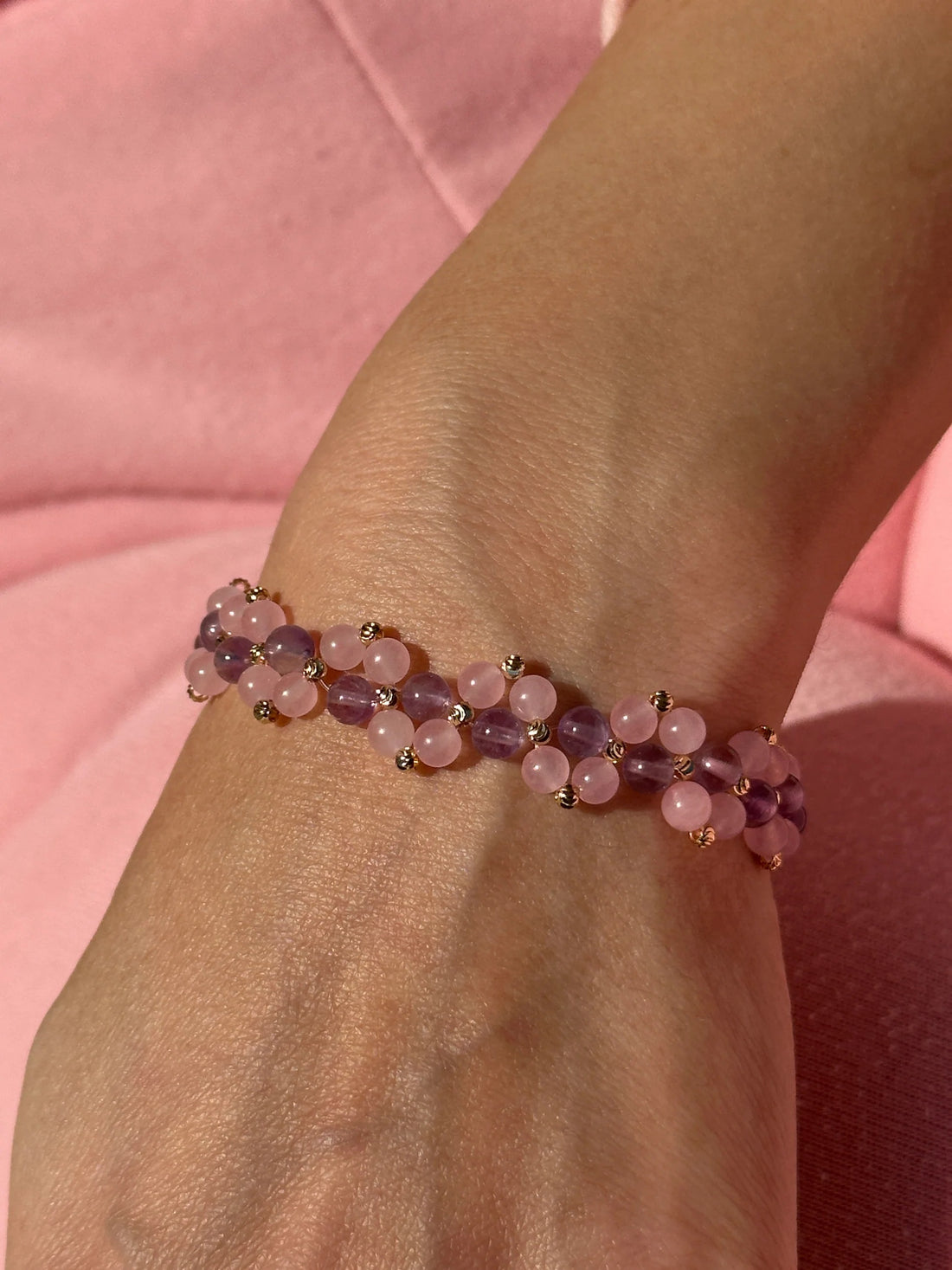 Devin Pembe Kuvars & Ametist Örgü Bileklik