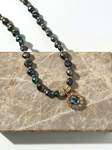 Nathalia Lacivert İnci Zirkon Pendant Kolye