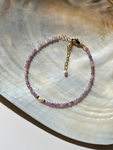 Lora İnci Detaylı Minimal Ametist Bileklik