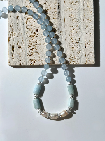 Essie İnci Detaylı Akuamarin Kolye