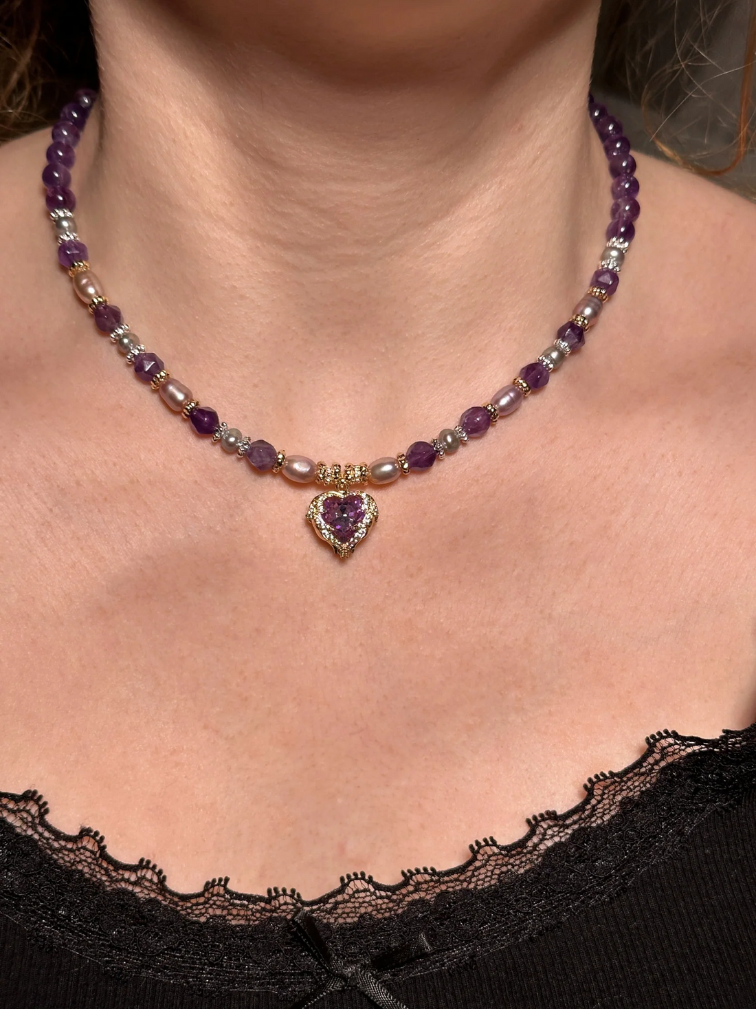 Annora Ametist Mor İnci Kolye